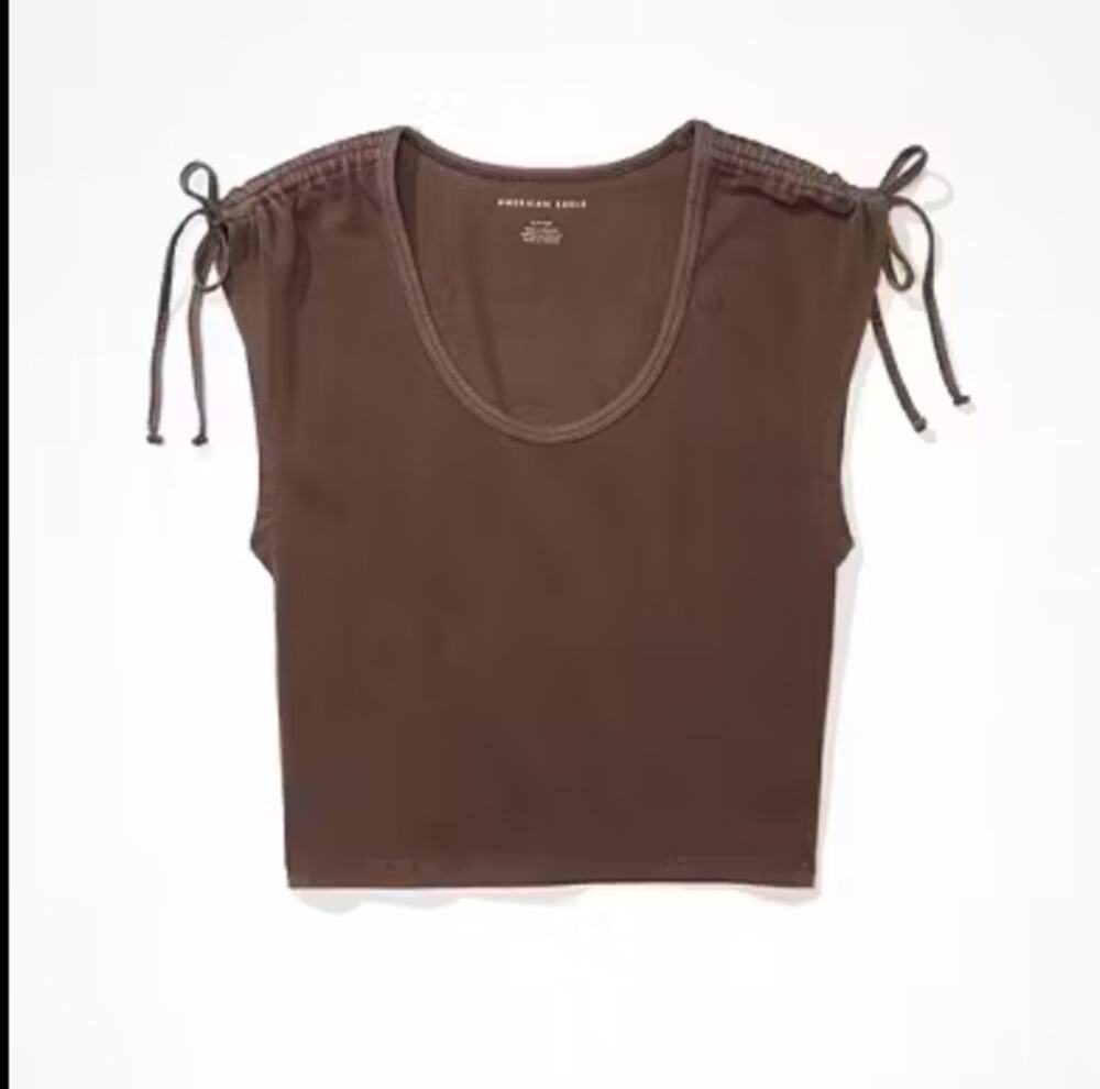 AMERICAN EAGLE NWT Taupe Brown Cinched Shoulder Cropped Top // XL